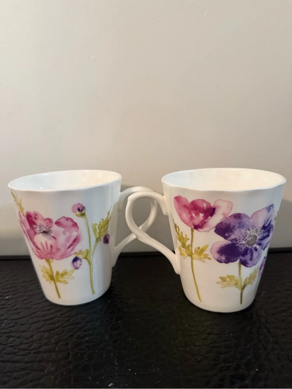 Set Of 2 Rose Of England Fine Bone China Floret Mugs Cups, 4 inches tall
